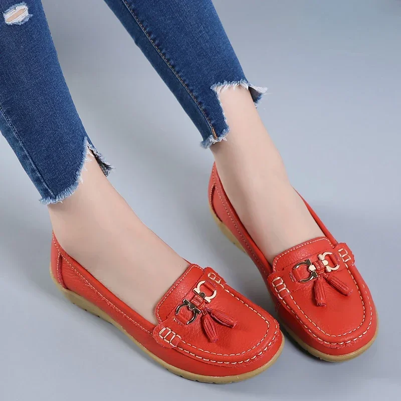 Spring Summer Breathable Casual Loafers For Women Platform Leather Comfort Wedge Moccasins Ladies Vulcanized Sneakers 44