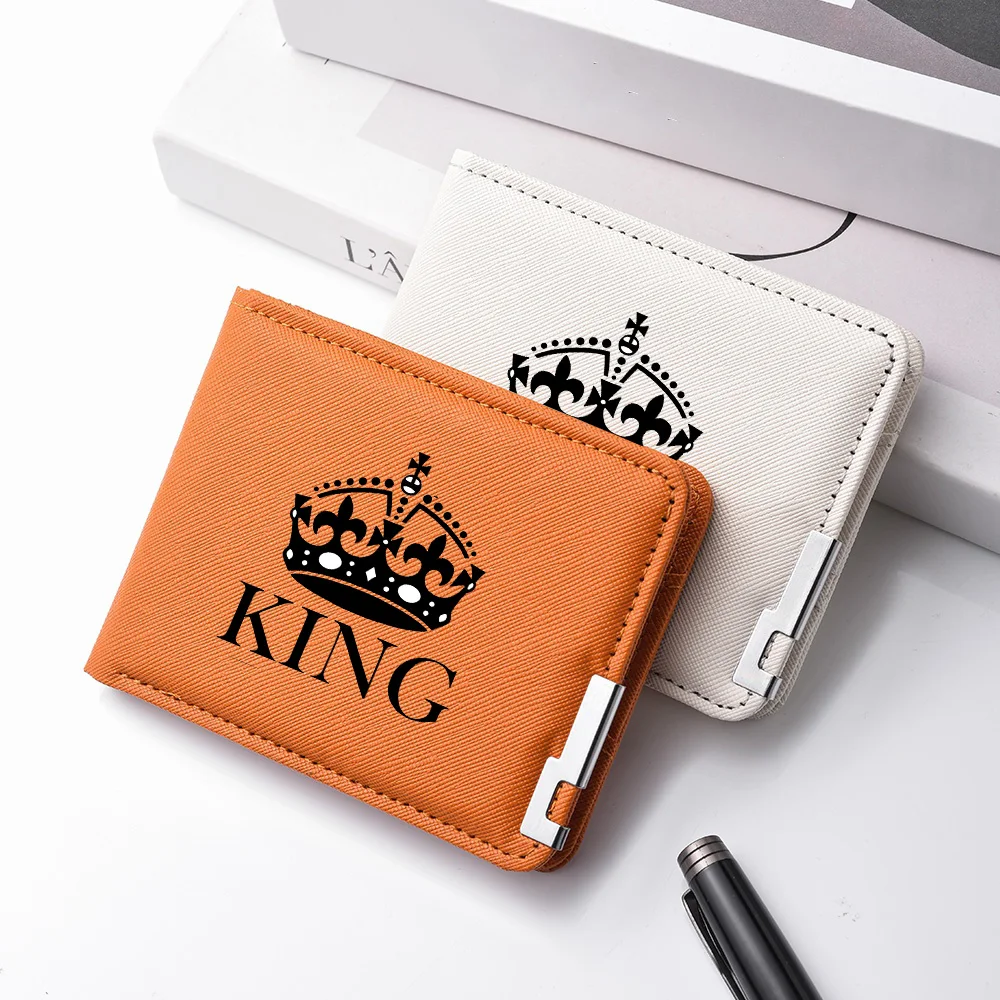 Classic King Crown Letter Pattern Men's Double-Pocket Wallet for Credit Cards, Casual Men's Bag