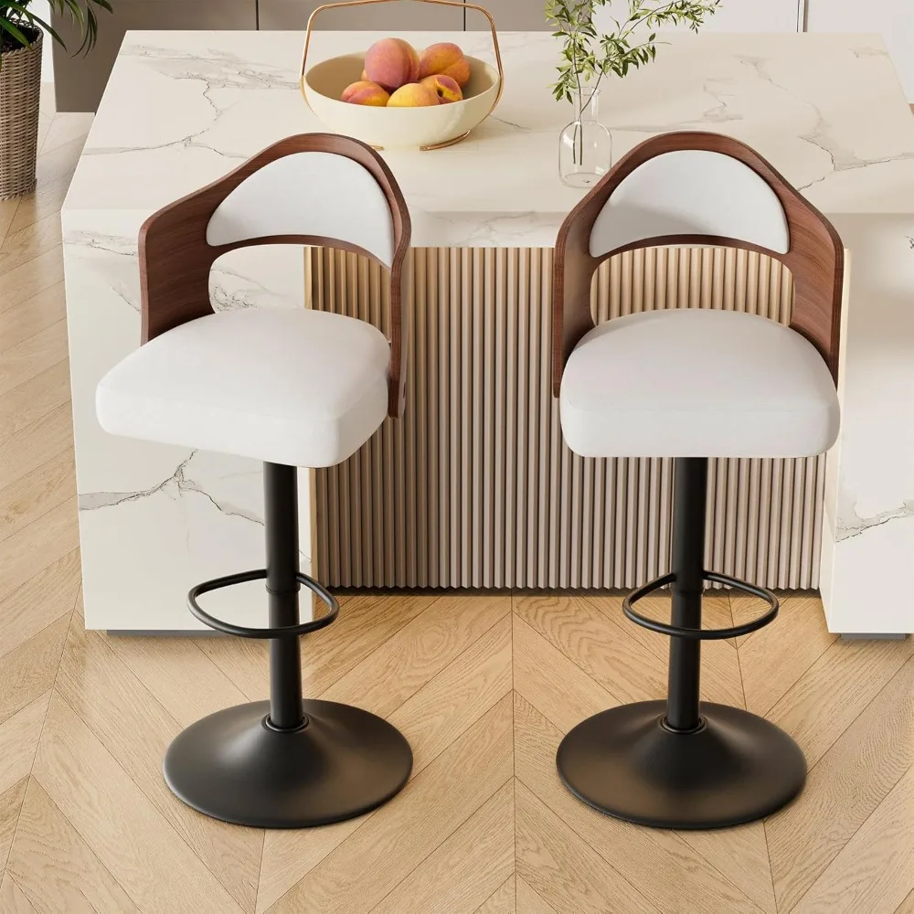 

Swivel Bar Stools Set of 2, Wooden Upholstered PU Leather Barstools with Back & Footrest,Seat Adjustable Height 24.5-33.5IN