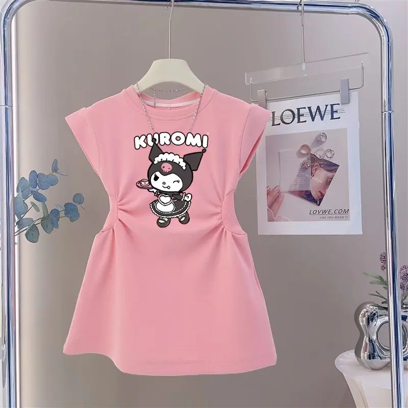 

Sanrio Kids Kawaii Tshirt Skirt Kuromi Ice Silk Sleeveless Girls Dress Summer Print New Style Fashion Cartoon Holiday Gift Skirt