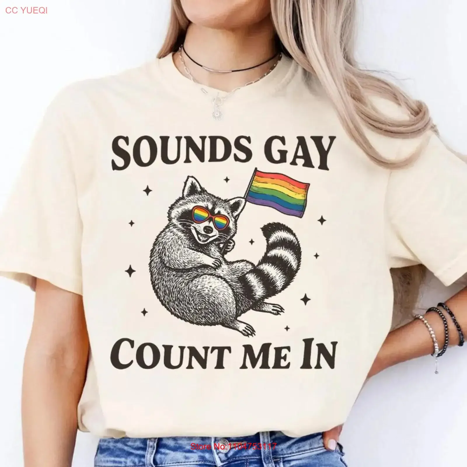 Sounds Gay Count Me In T Shirt Funny Pride LGBTQ Raccoon Rainbow Flag Love Is  vintage Washed Casual Stylish Unisex Soft