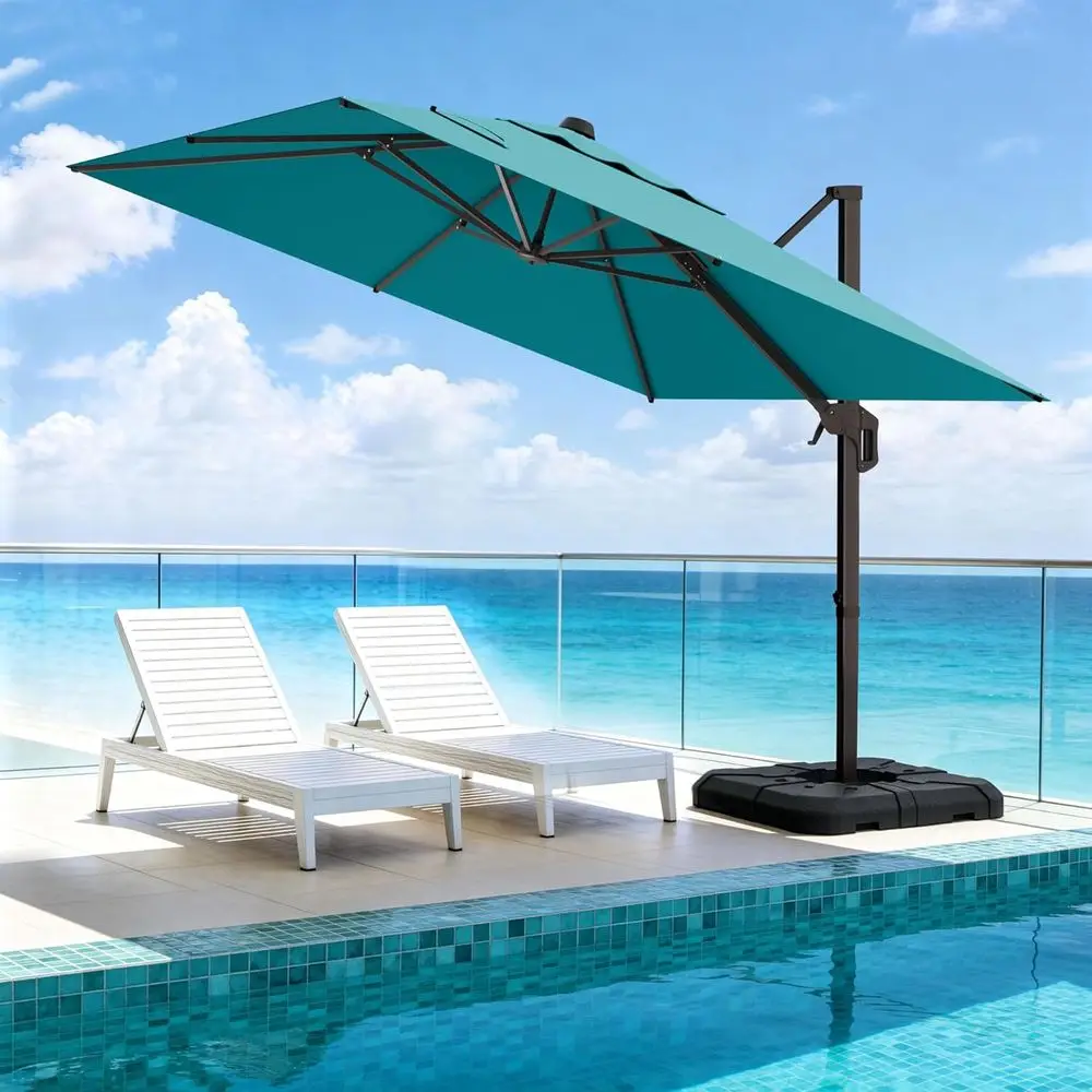 

10' X 10' Patio Umbrella Cantilever Outdoor RecUmbrella with Base Included, Heavy Duty 360°Rotation Oset Umbrella or Garden Deck