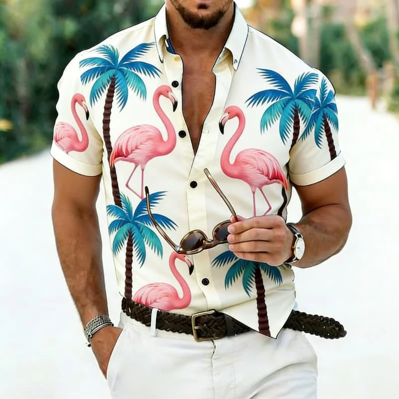 Men's Vintage Artistic Elegant Unique Tropical Print Short Sleeve Shirt Casual Fashion For Daily Commute And Vacation Styling