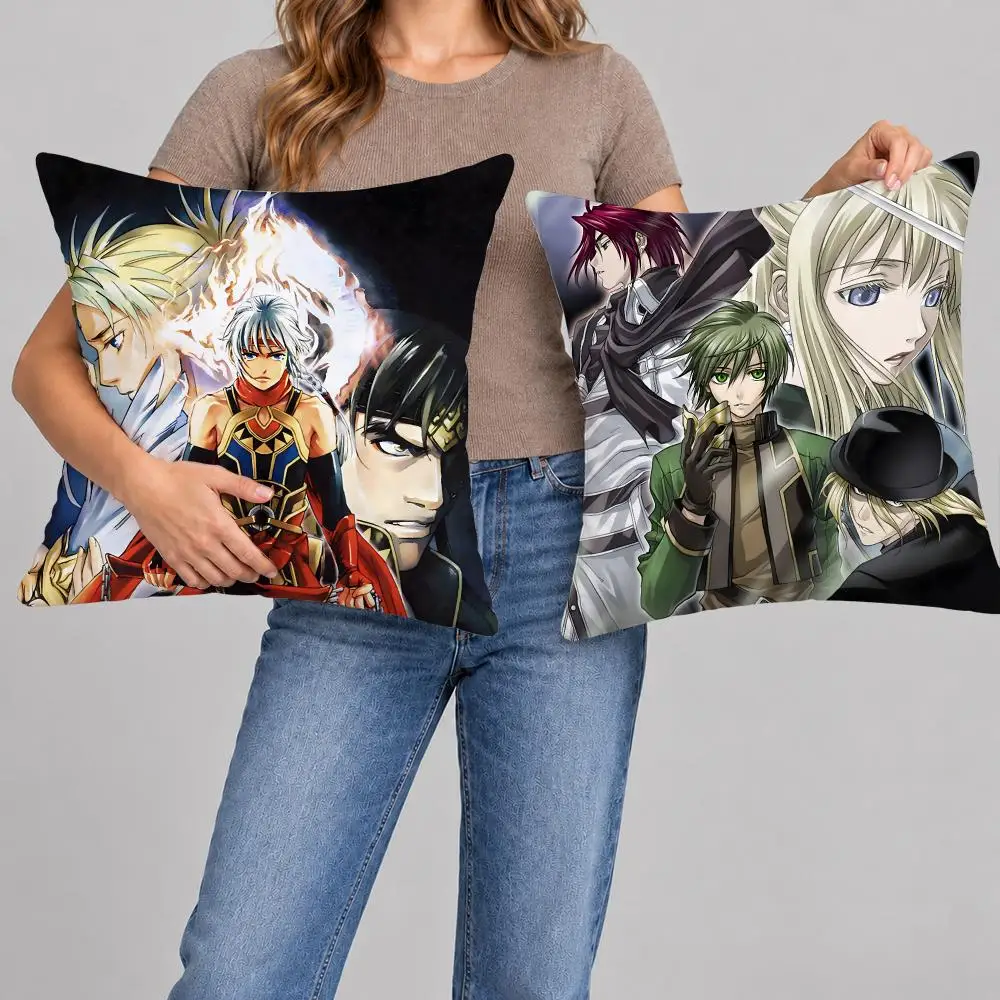 Anime G-Genso S-Suikoden Cushion Cover Throw Pillow Covers Decorative Cushion Covers for Sofa Living Room Halloween Decor