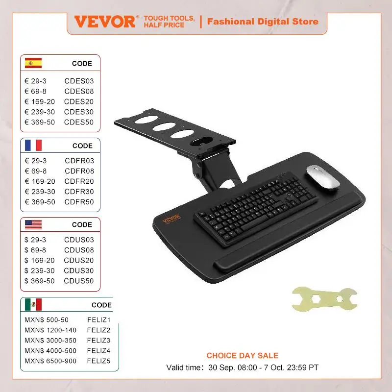 VEVOR Keyboard Tray under Desk Adjustable Height and Angle Keyboard Tray Slide out and Holder for Typing in Home and Office Work