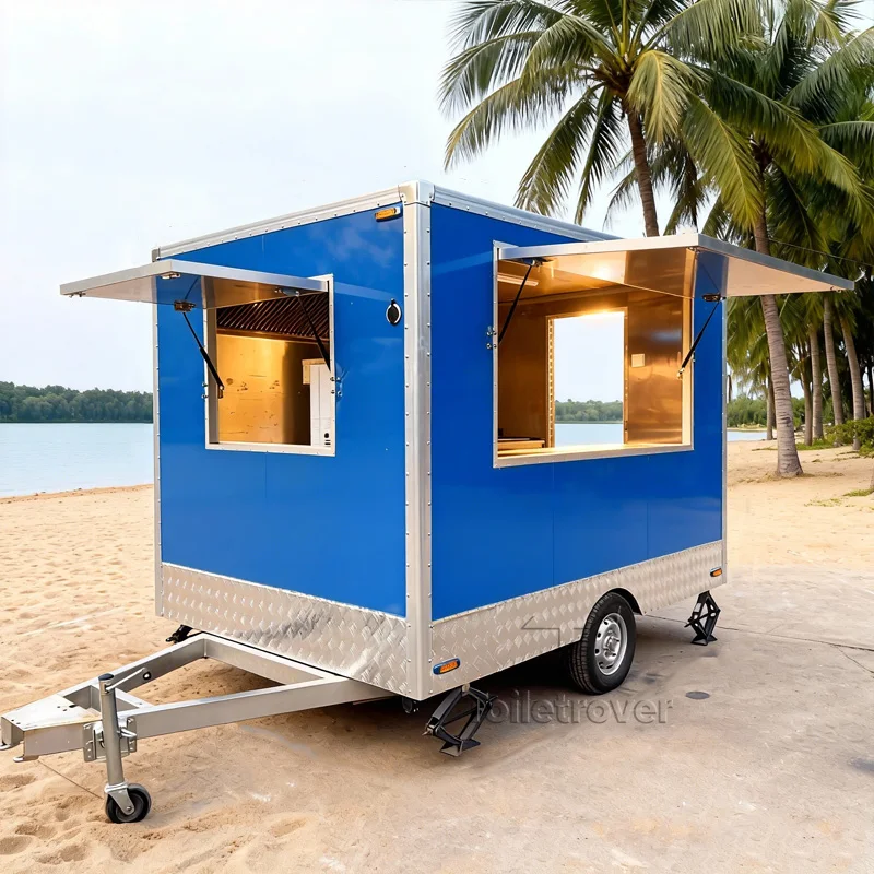 

Commercial Food Stall Cart Ice Cream Waffle Crepe Dessert Pancake Donut Food Truck Carro Luxury Food Trailer with Bathrooms