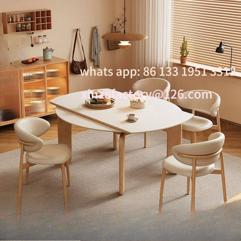 

Customizable Retractable Folding Round Slate Dining Table Modern Simplicity