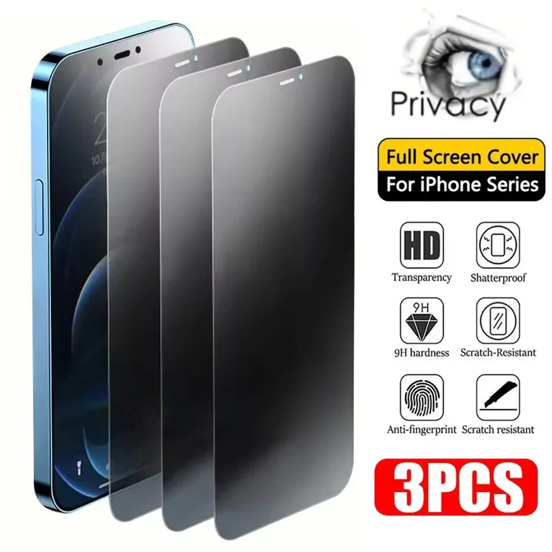 

3PCS Anti-Spy Glass For iPhone 16 15 14 13 12 11 16E PRO MAX Privacy Screen Protectors For iPhone X XS XR Plus SE Tempered Glass