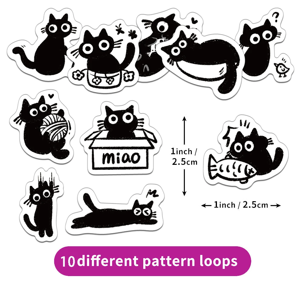 500PCS Creative Little Black Cat Cute Cartoon Roll Stickers Decorative Water Cup Notebook DIY Personalized Stickers