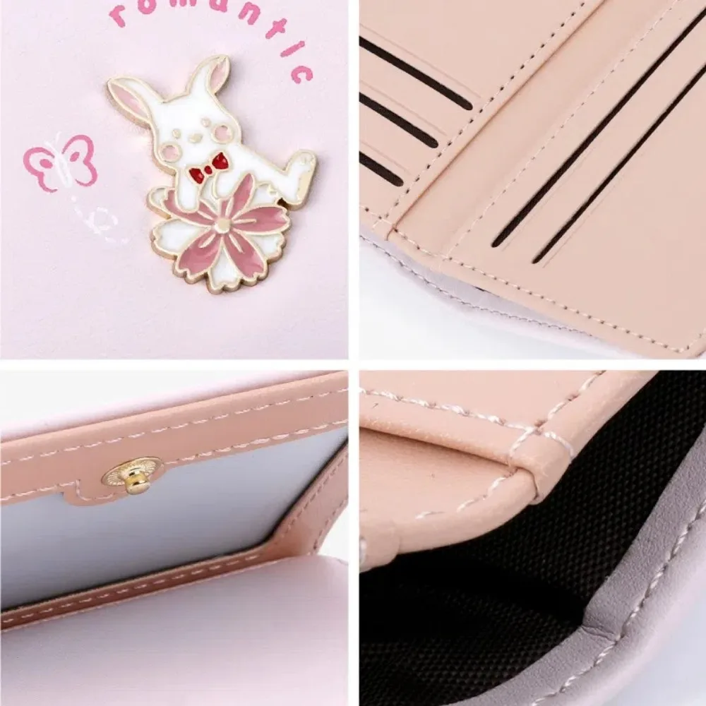 Carteras de conejo lindo de dibujos animados Mini monedero multifuncional PU carteras cortas bolso de tarjeta de mujer