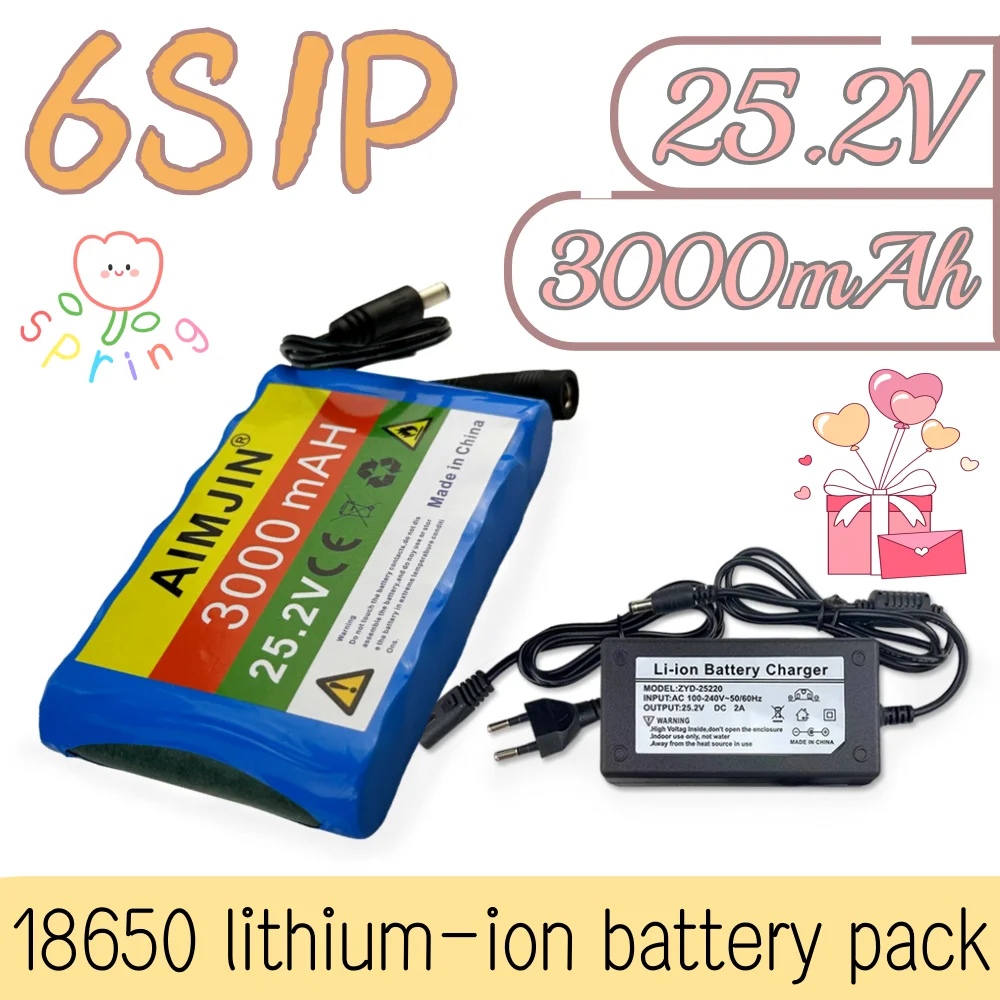 

25.2V 3000mAh 18650 6S1P Rechargeable Lithium-ion Battery Pack With BMS Suitable for Night Fishing Lamp Heater Miner's Amplifier