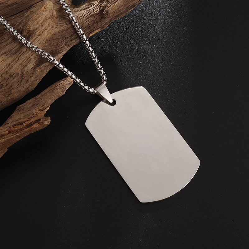 Fashion Personality Military Tag Glossy Rectangle Stainless Steel Pendant Necklaces for Men Trend Punk Simplicity Jewelry