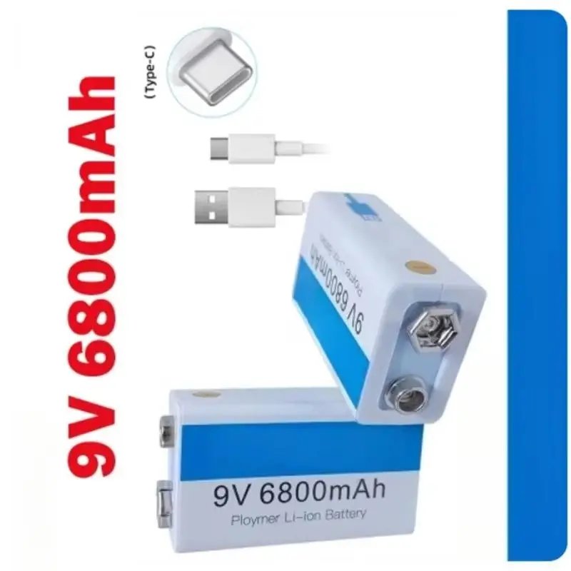 

Аккумулятор литий-ионный 9В 6800мАч для мультиметра, миниатюрных игрушек, микрофонов, USB, долговечный, перезаряжаемый