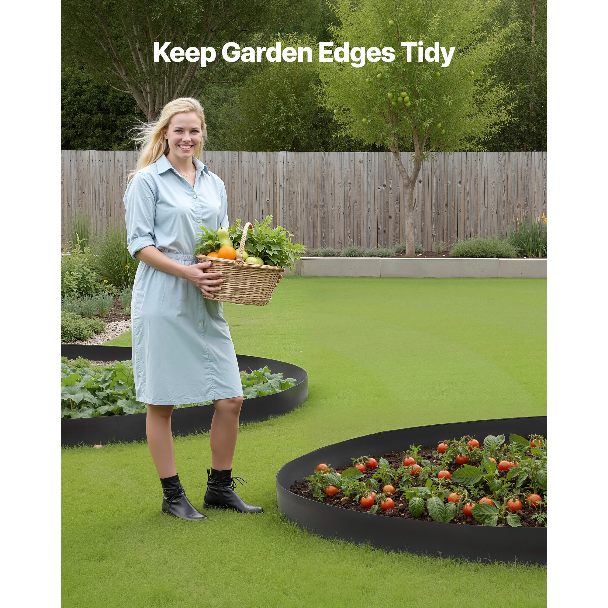 SucceBuy Landscape Edging Plastic Garden Border Edging with Spikes&Ground Stakes Flexible Lawn Edgings Roll for Flower Beds Yard