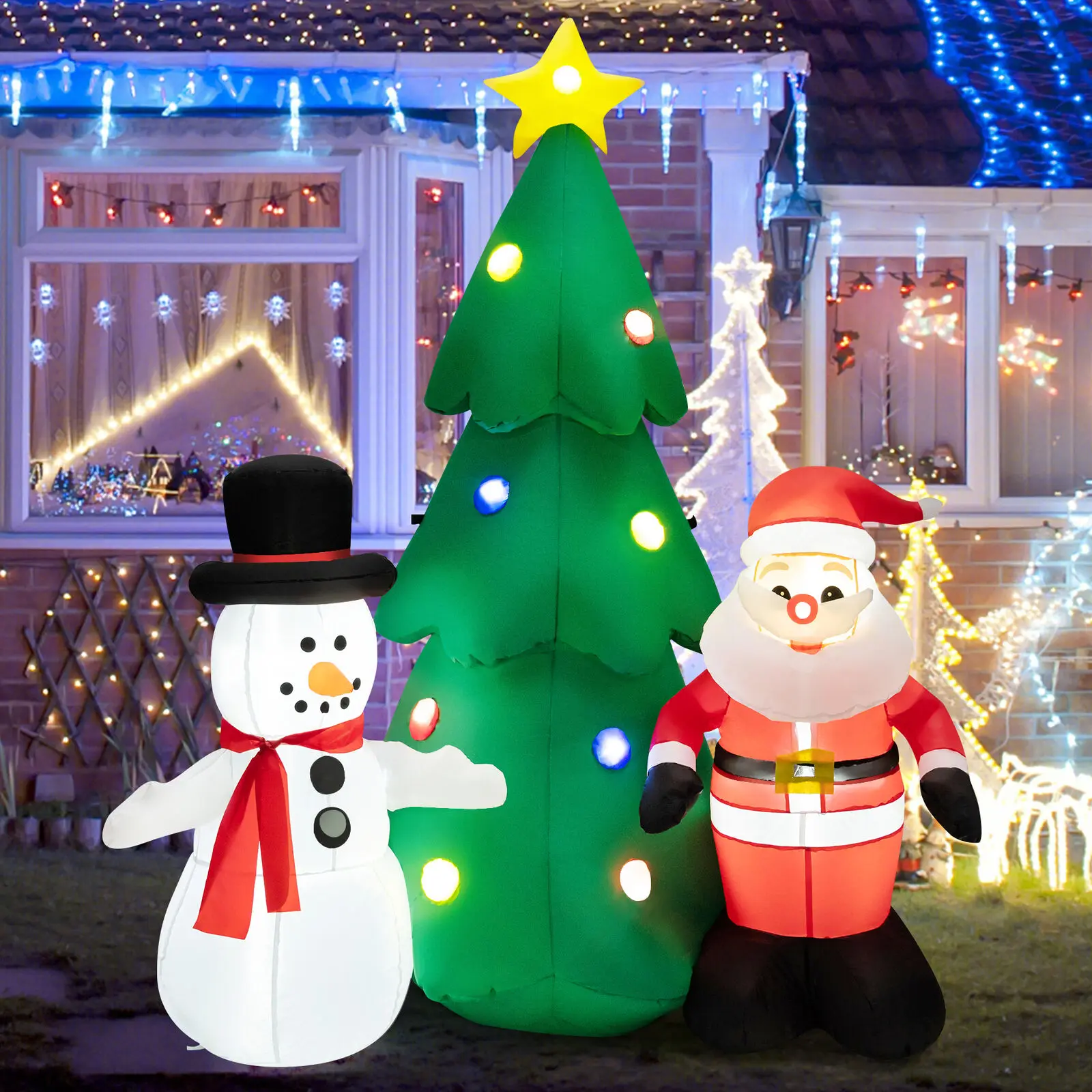 Costway 6 FT Tall Lighted Inflatable Christmas Decoration, Santa Claus and Snowman