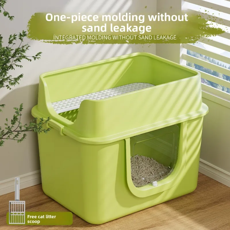 Caja de arena para gatos ultragrande, completamente cerrada, con control de olores, antirresplastes, de doble capa, tamaño mega para gatos Maine Coon, fácil de limpiar, Sani