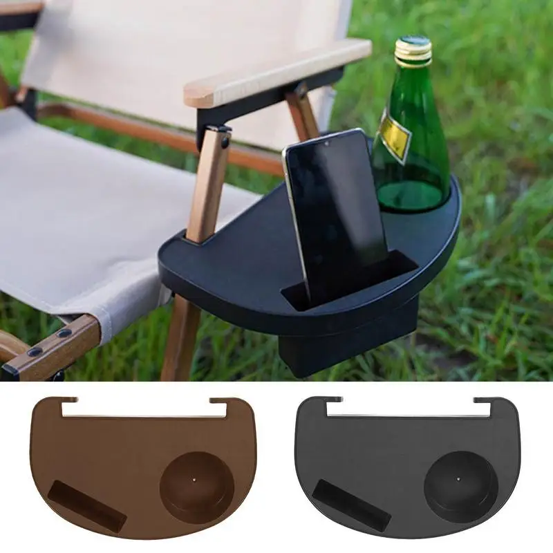 Portable Recliner Cup Holder Snack Tray with Accessory Slots Mobile Phone Slot for Patio Chair Lounge Camping Outdoor Hiking