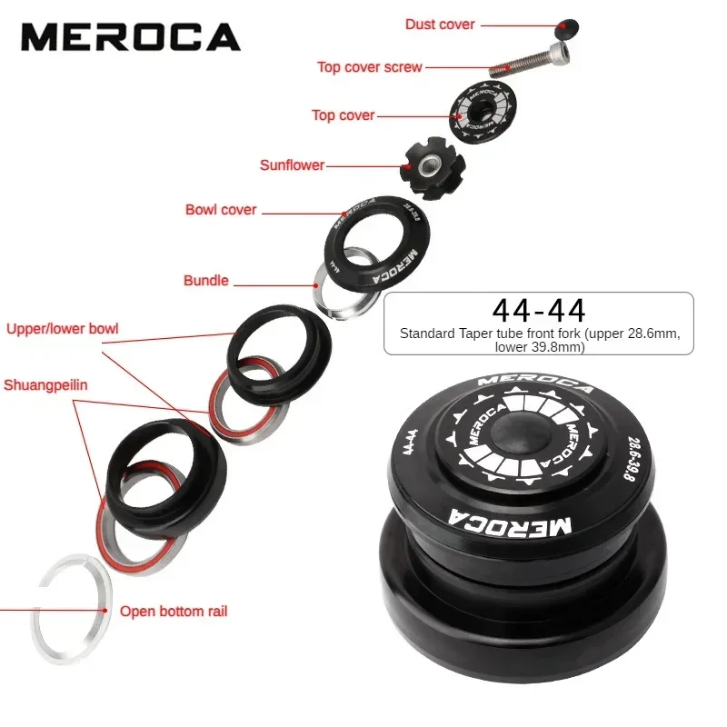 MEROCA MTB Road Bicycle Headsets 34/44/50.6/55mm for Bike 28.6mm 11/8-11/2 Straight 1/4-1/2 Tapered Fork Bike Accessories