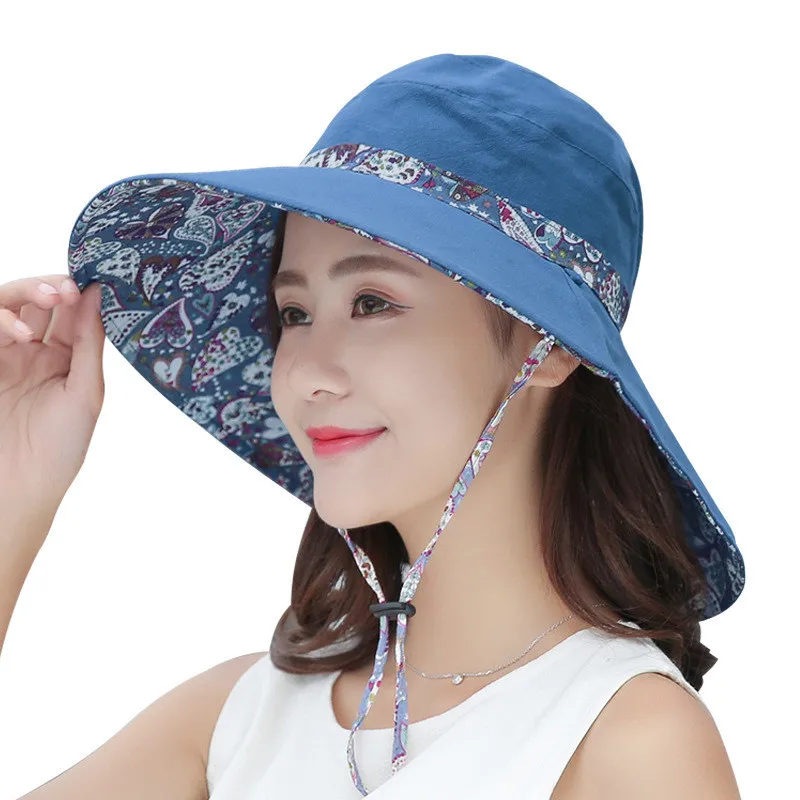 Ladies’ Floral Printed Retro High Quality Daily Date Outdoor Beach Style Foldable Large Brimmed Summer Sunscreen Hat Decorative