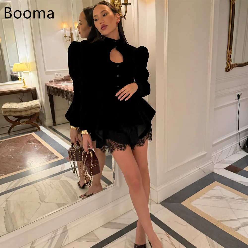 Booma A ライン レース シンプル ミニ イブニング ドレス ロング フォーマル ドレス 女性用 フルスリーブ プロムドレス カスタムメイド