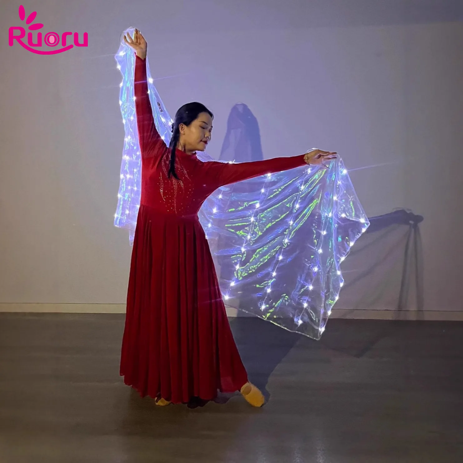 

Ruoru 2m*1m Polyester Belly Dance Led Veils Carnival Belly Dancing Light Up Veil Props Belly Dance Accessories for Club Shows