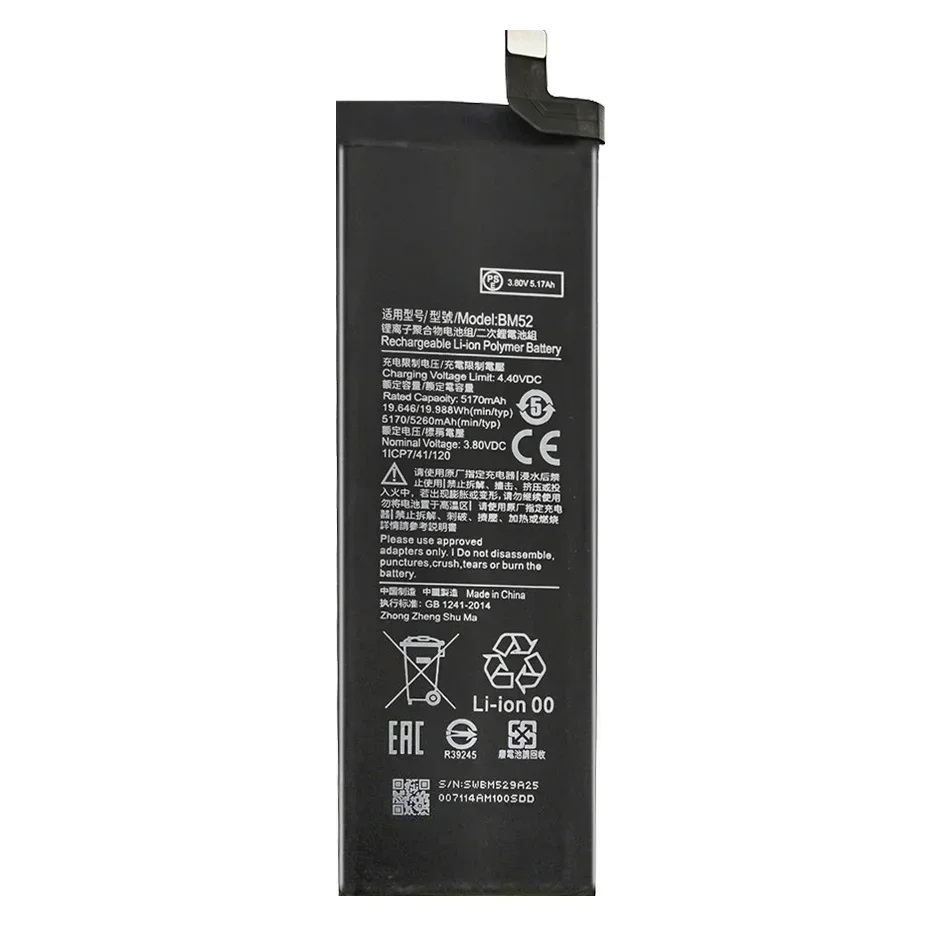 BM52 Mobile Phone Batteries For Xiaomi Mi Note 10 Note10 10Lite 10 Lite/Mi Note10 Pro 10Pro/ CC9pro CC9 Pro 5260mAh Battery