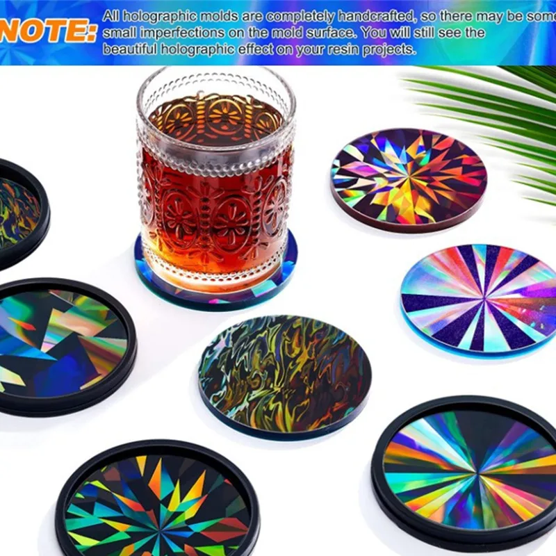 Holographic Resin Coaster Molds Resin Mold Coaster Resin Mold Round Silicone Molds for Epoxy Resin for DIY Resin, Cups Mats