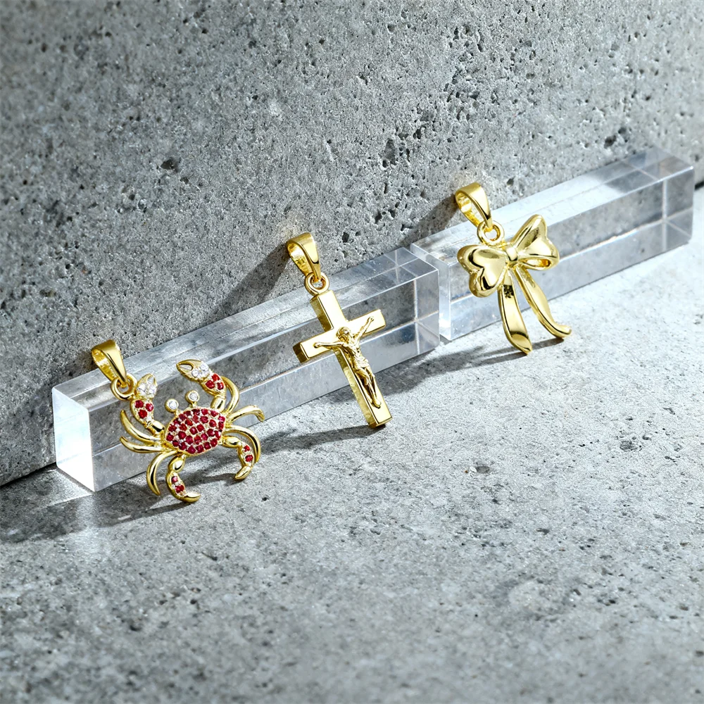 

2Pcs Pendants Brass DIY Jewelry Charms Cross Crab Bowknot shape with Cubic Zirconia for Women Men Handmade Crafting Accessories