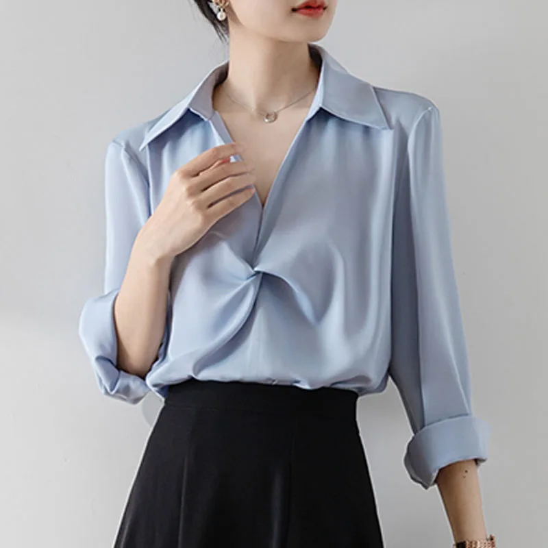 Fashion Turn Down Collar Women Shirt Solid Long Sleeve Shirt Blouse Women Tops Camisas Blusa Blusas Camisas De Mujer Shirts M959