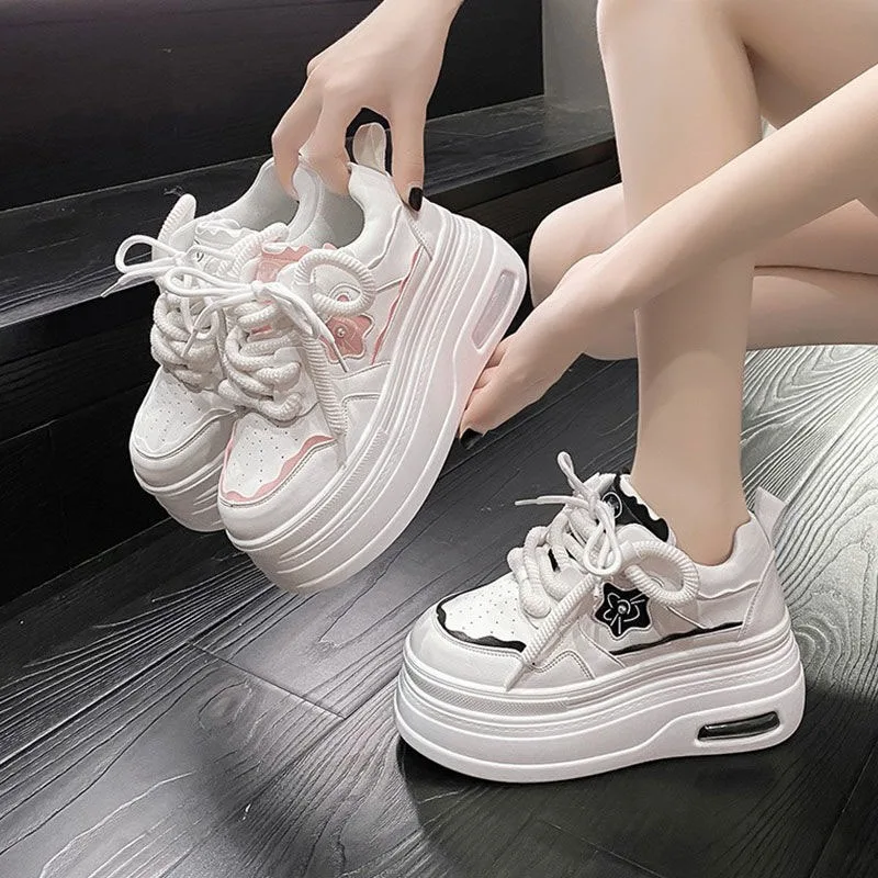 Women Sneakers White Tennis Women Shoes Spring Summer Female Row Shoes Platform Flats Casual Ladies Vulcanize Shoes Lace-up