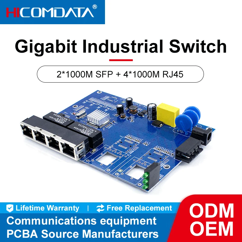 1-Ports Gigabit Industrial Switch PCBA  2 Gigabit optical port + 4 Gigabit RJ45 port