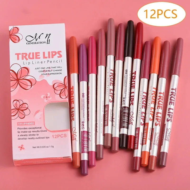 12 stks/set Cosmetische Professionele Houten Lipliner Waterdichte Dame Charmante Lip Liner Zacht Potlood Contour Make-Up Lippenstift Tool