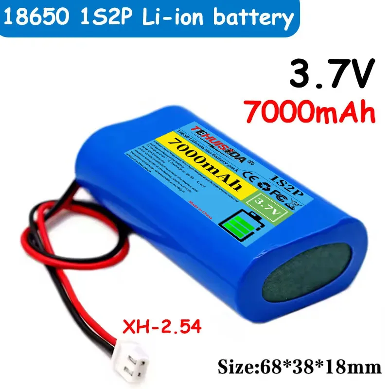 3.7V 1S2P 7000mAh 18650 Lithium Battery, Built-in BMS, Used for Fans/speakers/3.7V Low-power LED Fishing Light (XH2.54-2P Socket