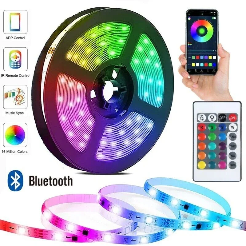 2m 5050 LED Strip Lights Tape 60 LEDs 5V RGB 24 Key DIY Backlight APP Remote Control Bluetooth Flexible Ribbon For Home Decor