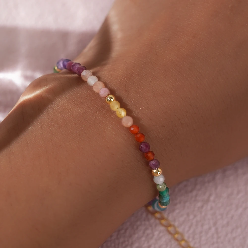 1PC 2024 Valentine\'s Day 18K Gold Plated Multicolored Gemstone Delicate Jewelry Beaded Bracelets for Women New Year\'s Gift