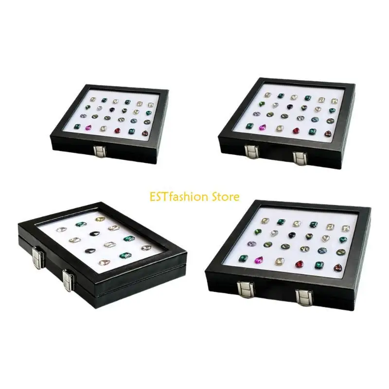 Y5GC Compact Jewelry Storage Box with Secure Clasp and Glass Viewing Lid for Display