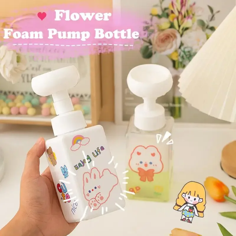 250/450ml Flower Shape Foam Pump Dispenser Bottle Plastic SquareEmpty Liquid Hand Soap Shampoo Container Cartoon Jar For Home