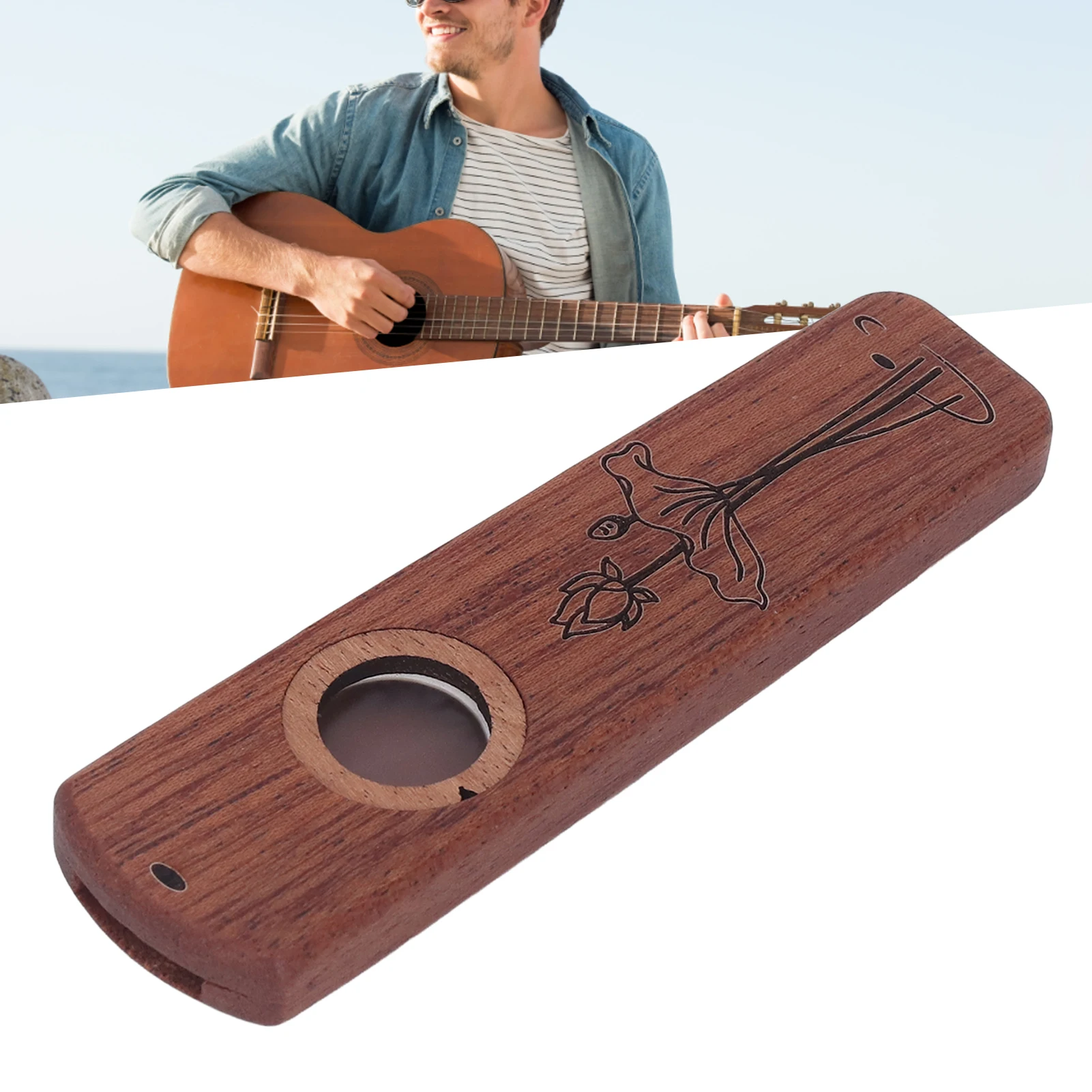 

Wood Kazoo Flute Wooden Play Guitar Ukulele Accompaniment Harmonica Diaphragm Wind Instrument Ebony Music Gift