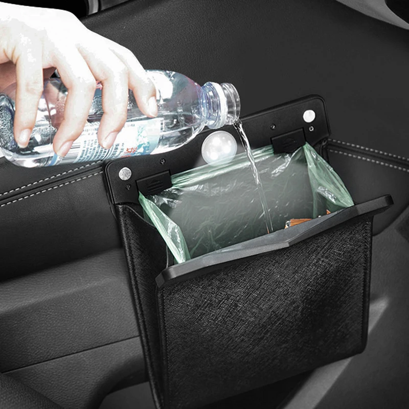 Car front seat LED waterproof magnetic adsorption garbage bin suspension car seat leather storage leak proof garbage bin 1 pcs