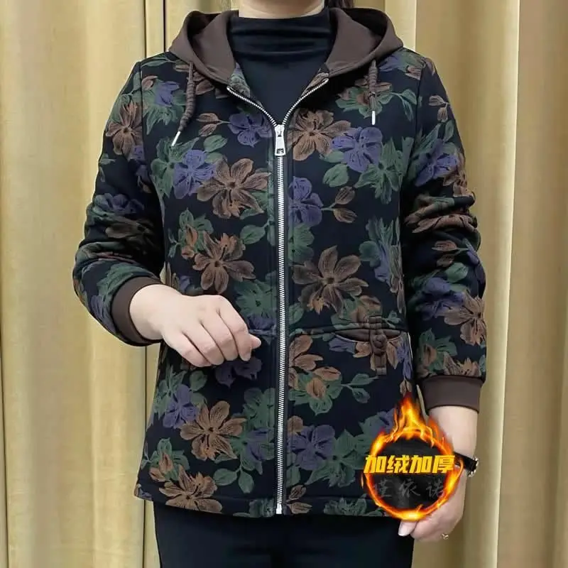 

Зимнее пальто Thiened Fce с капюшоном, повседневное женское пальто больших размеров, свободная посадка, модная верхняя одежда для мамы