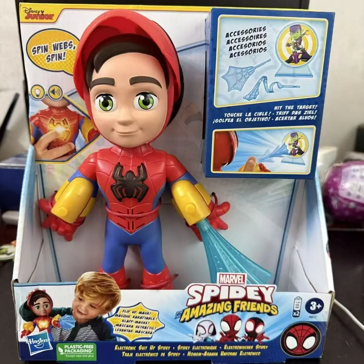 Hasbro genuine Spider-Man and his friends doll with sound and light, large 10-inch doll, gift for kids