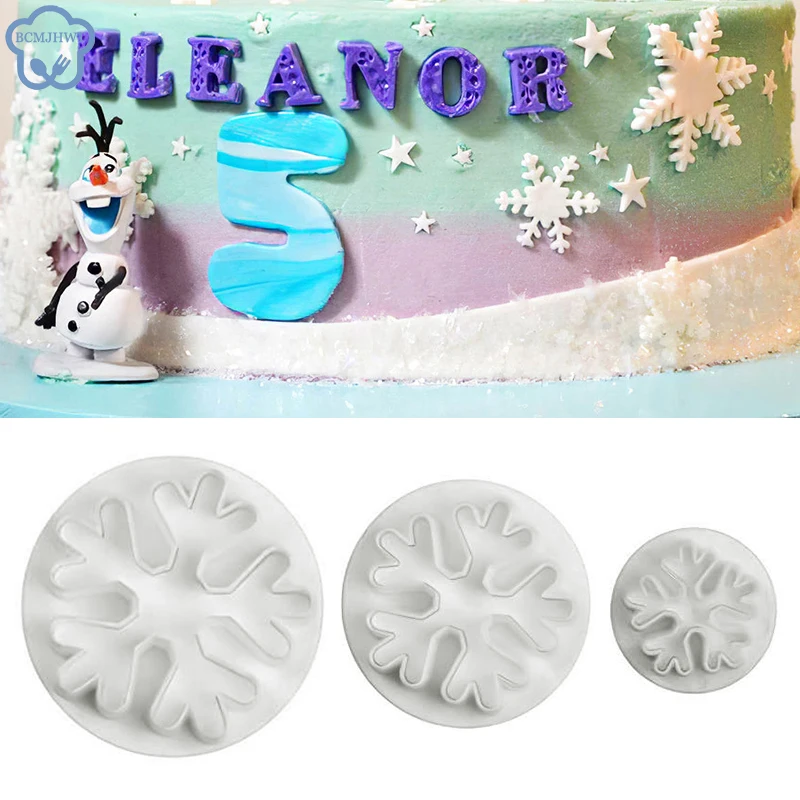 3 Pcs Snowflake Cookie Cutters Fondant Embossing Tool Christmas Snowflake Plunger Navidad Noel New Year 2024 Kitchen Gadgets