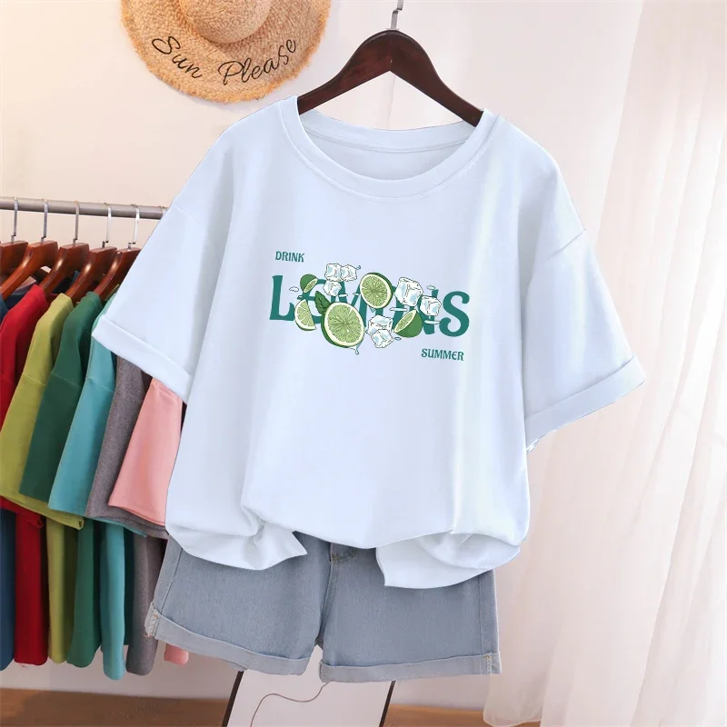 EBAIHUI Oversized T Shirts 100% Cotton Plus Size T Shirt Summer Top Tees Letter Printed V Neck L-6XL Short Sleeve Tshirt Women