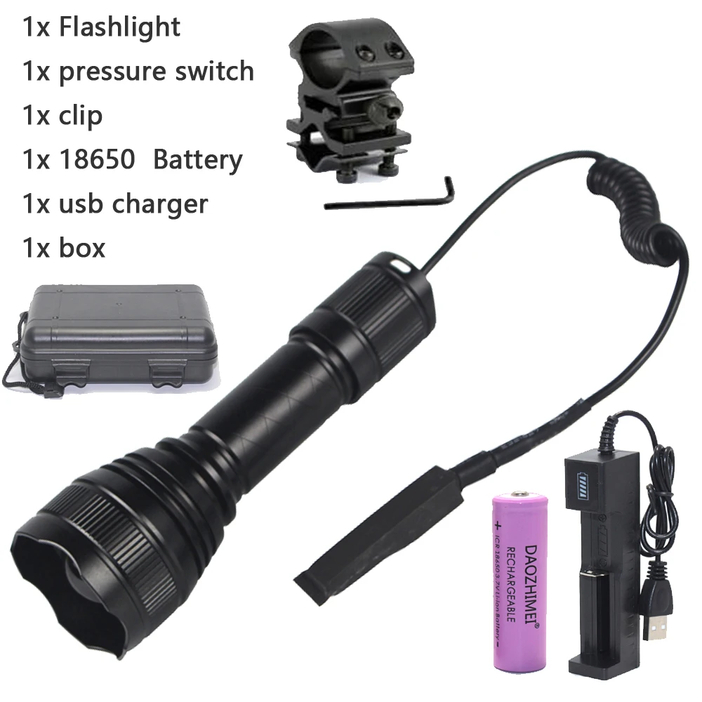 T21 Ir Hunting 940nm/850nm Licht Infrarood Zaklamp Zoombare Nachtzichtlamp + 18650 + Usb-Oplader + Schakelaar + Bevestiging