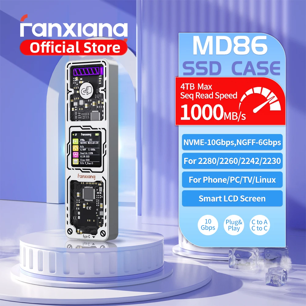 Fanxiang MD86 M.2 SSD Enclosure 10Gbps NVMe/NGFF-SATA Dual Protocol USB 3.2 Gen2 ประเภท C SSD สําหรับ 2280/2242/2230 SSD Disk Box