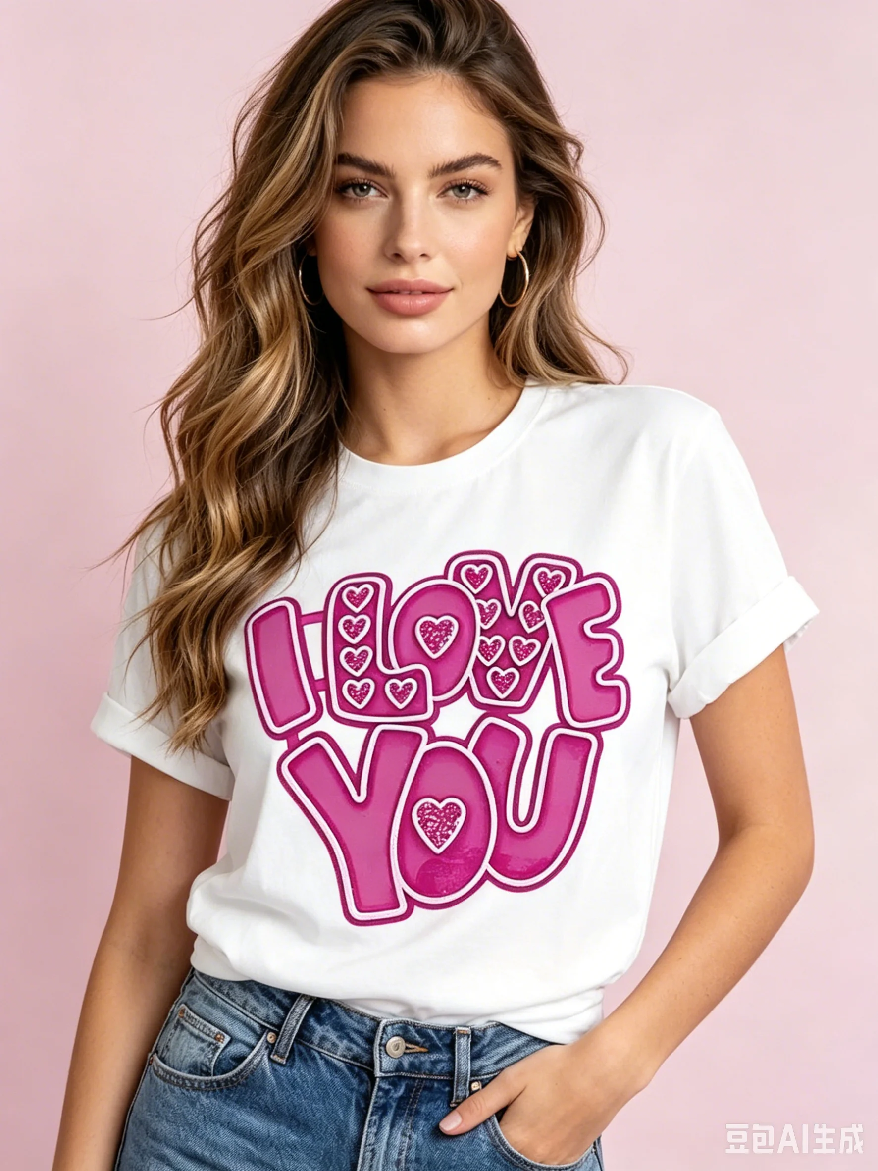 Women's Love Flower Print T-shirt Half Sleeve Casual Top with Mother & Daughter Words Design Summer Polyester Fabric