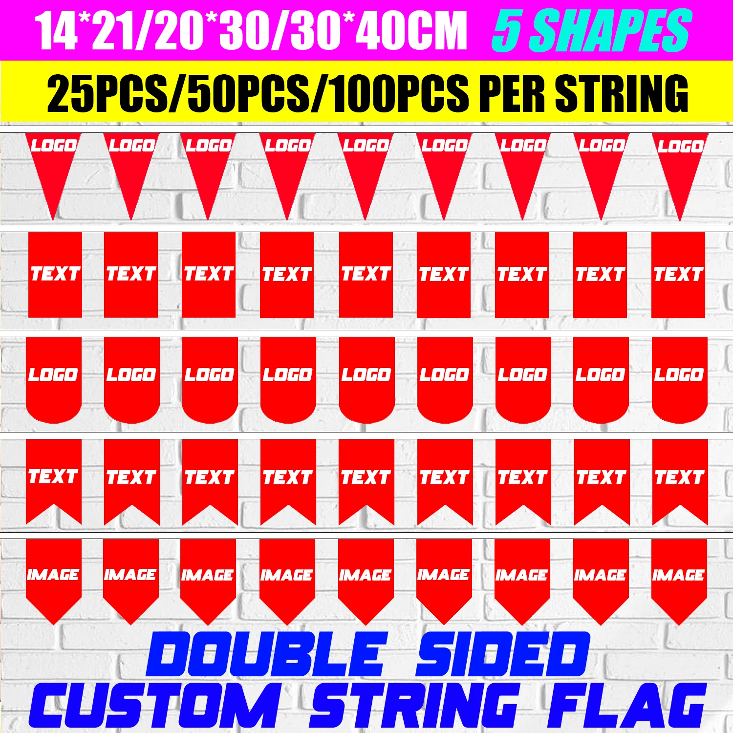 Double Sided Custom Pennant String Flag Personalized Printed Bunting Banner Pennant for Party Wedding Shops Events Decoration