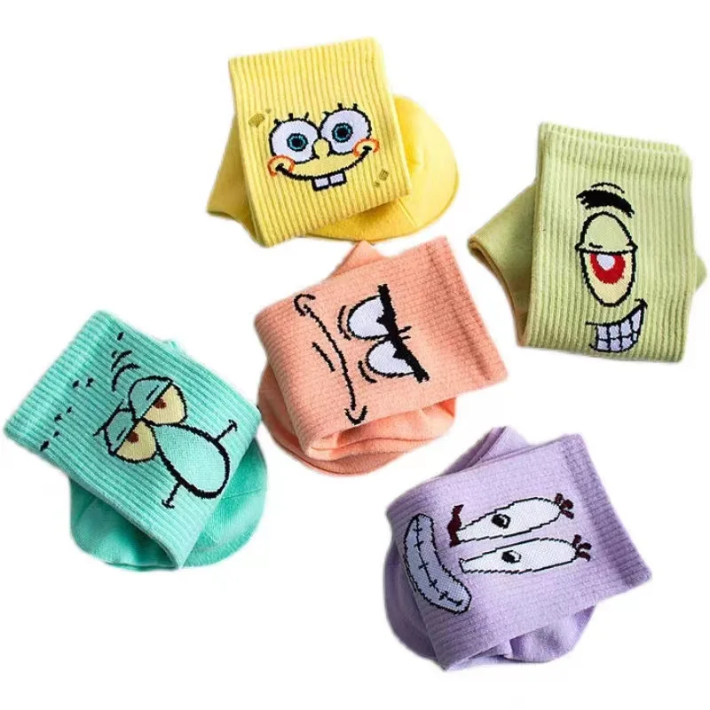 Cartoon SpongeBobs Women\'s Socks High Quality Fashion Men\'s Women Sock Printed Casual Hip-Hop Personality Adult Couple Stockings