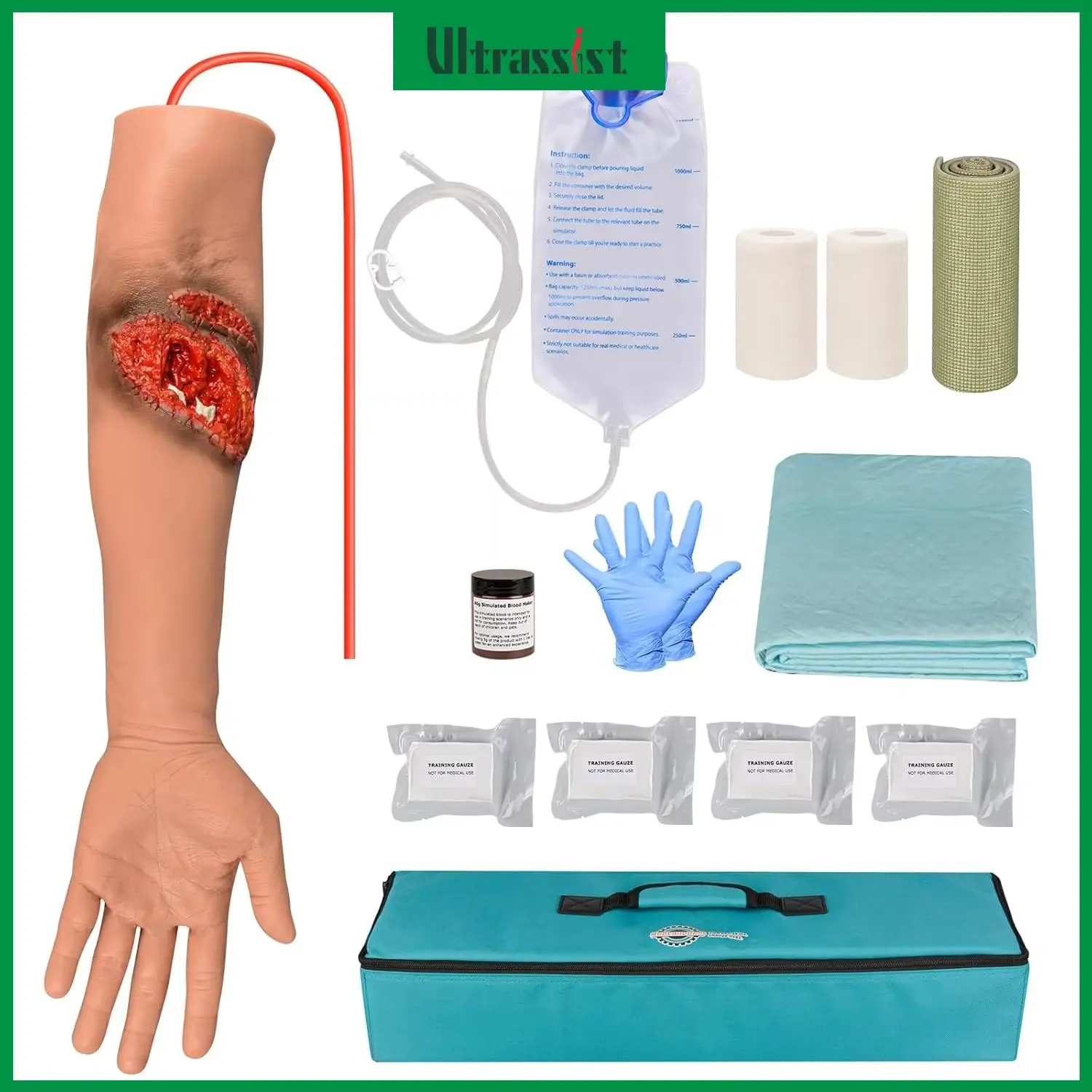Ultrassist Laceration Wound Simulation Arm Kit Fracture Wound Packing Hemostasis Control Trainer for First Aid Surgery Education