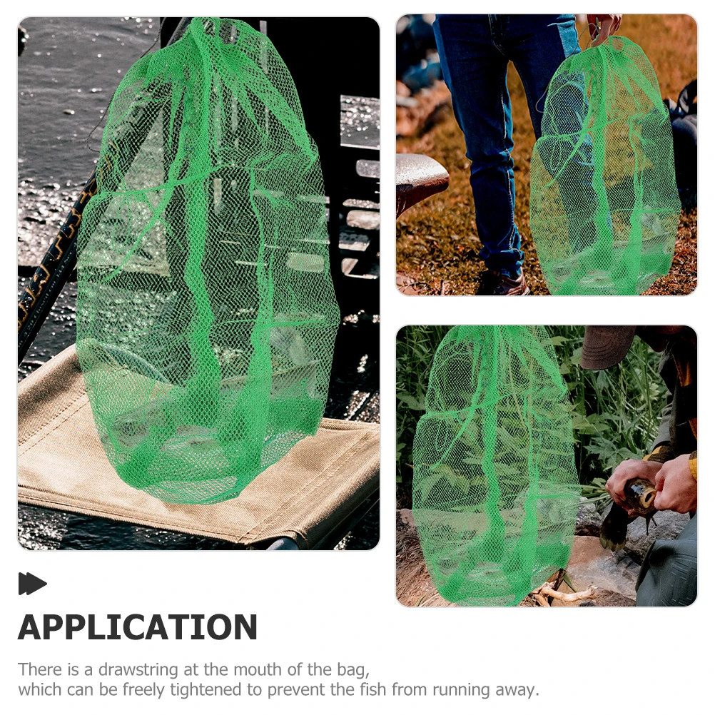 

Portable Fishing Net Bag 80x150cm Drawstring Mesh Large Capacity Foldable Fish Storage Green Outdoor Saltwater Fishing